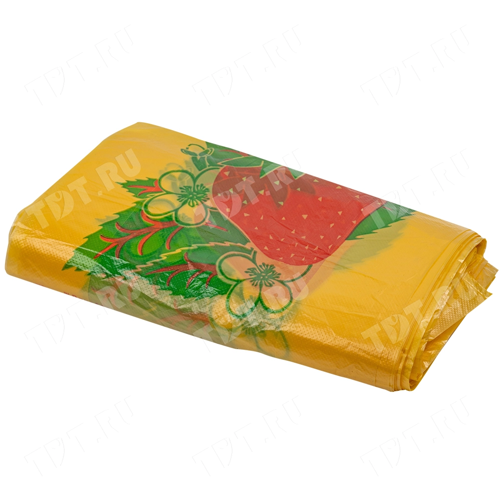 Пакет майка ПНД «Клубника» желтый, 30+16*55см, 25 мкм, 100шт.