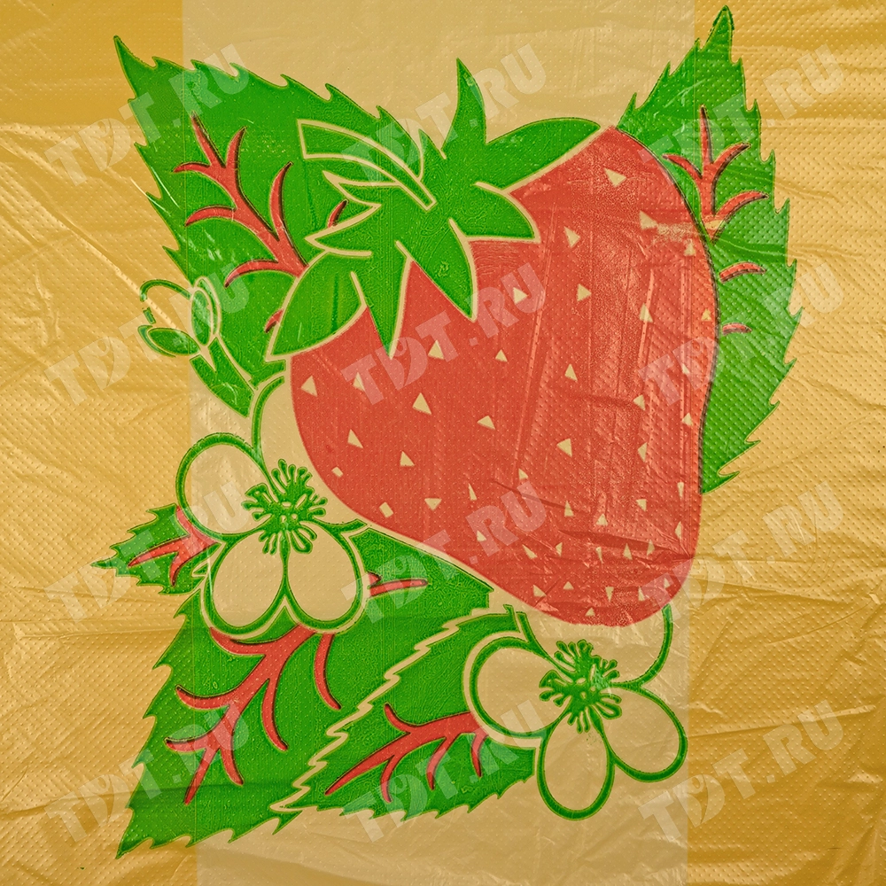 Пакет майка ПНД «Клубника» желтый, 30+16*55см, 25 мкм, 100шт.