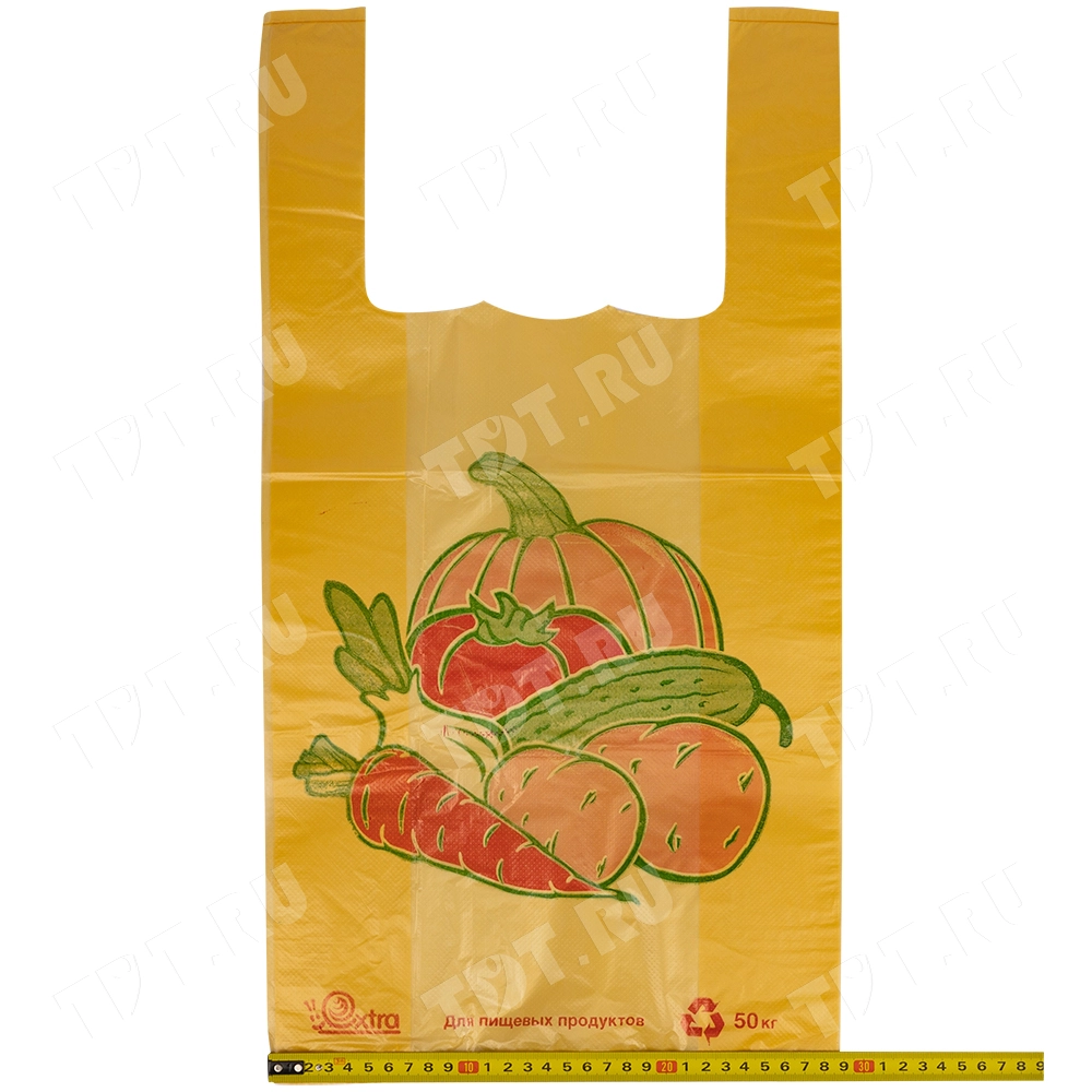 Пакет майка ПНД «Овощи» желтый, 30+16*55см, 25 мкм, 100шт.