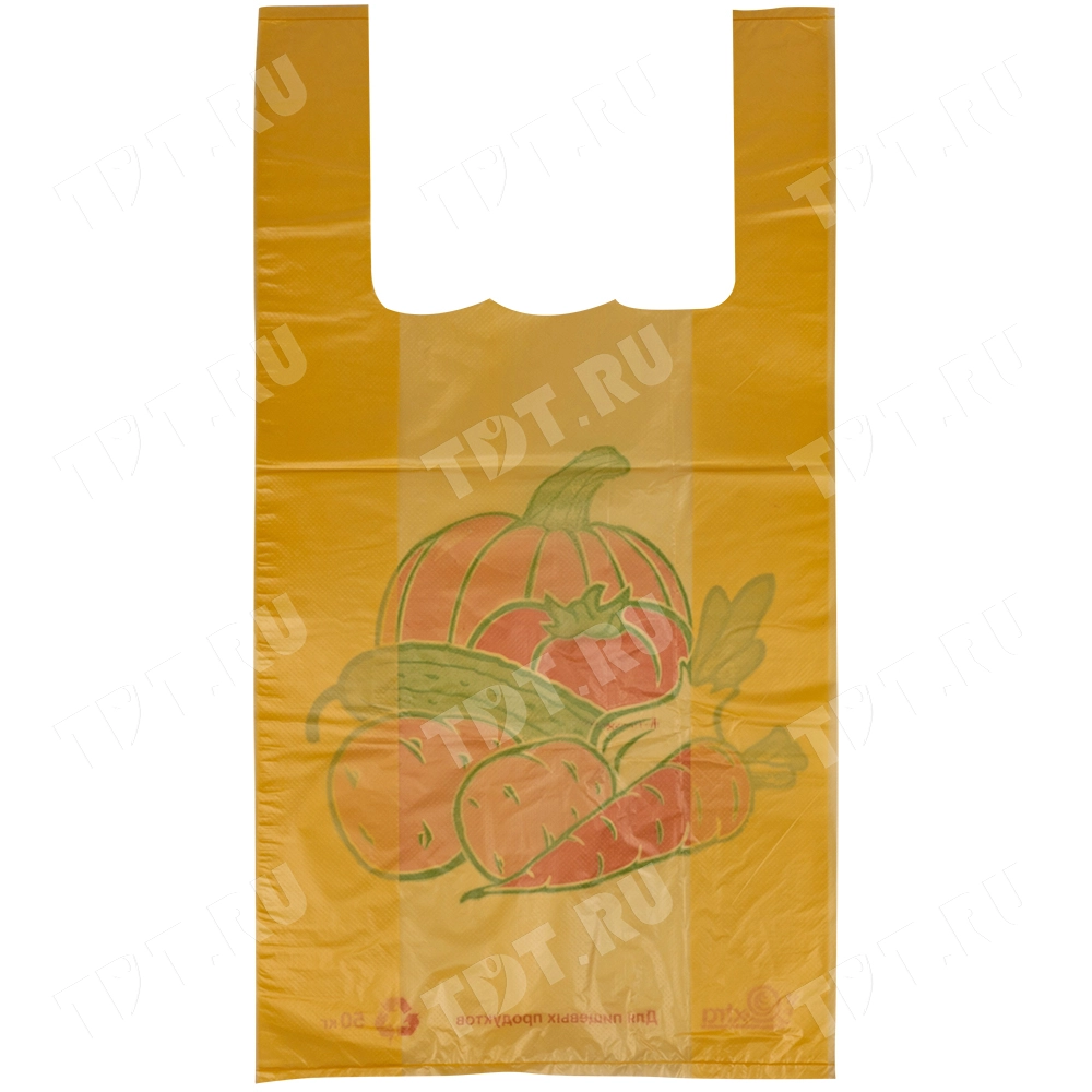 Пакет майка ПНД «Овощи» желтый, 30+16*55см, 25 мкм, 100шт.