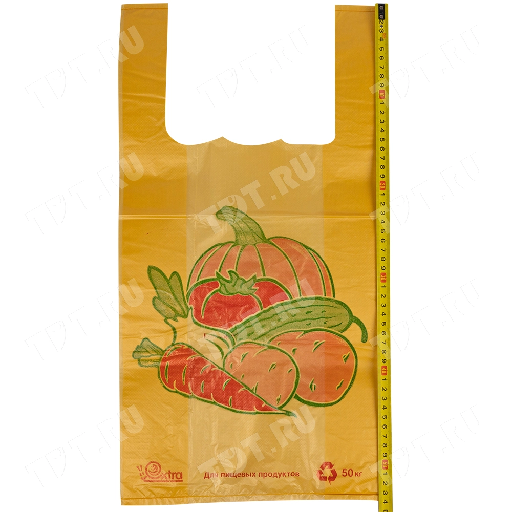 Пакет майка ПНД «Овощи» желтый, 30+16*55см, 25 мкм, 100шт.