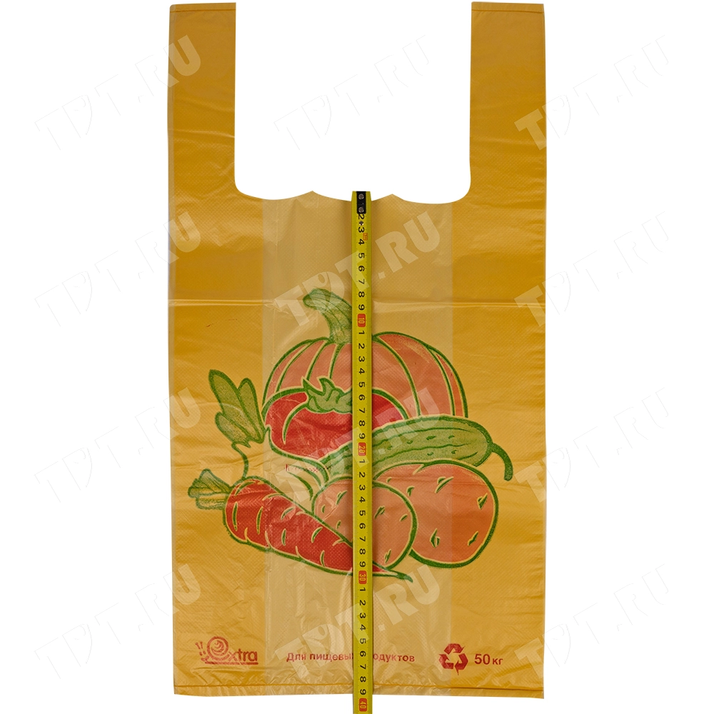 Пакет майка ПНД «Овощи» желтый, 30+16*55см, 25 мкм, 100шт.