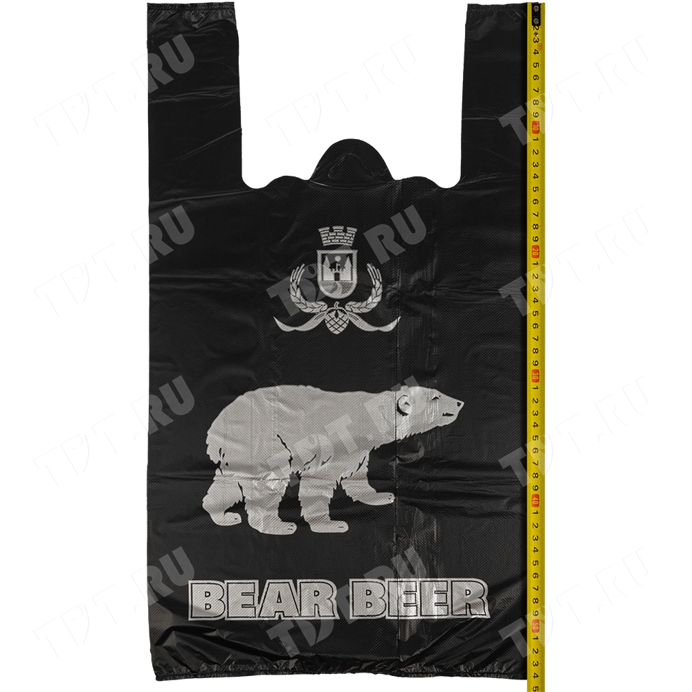 Пакет майка ПНД «Белый Медведь» чёрный, 30+16*58см, 15 мкм, 100шт.