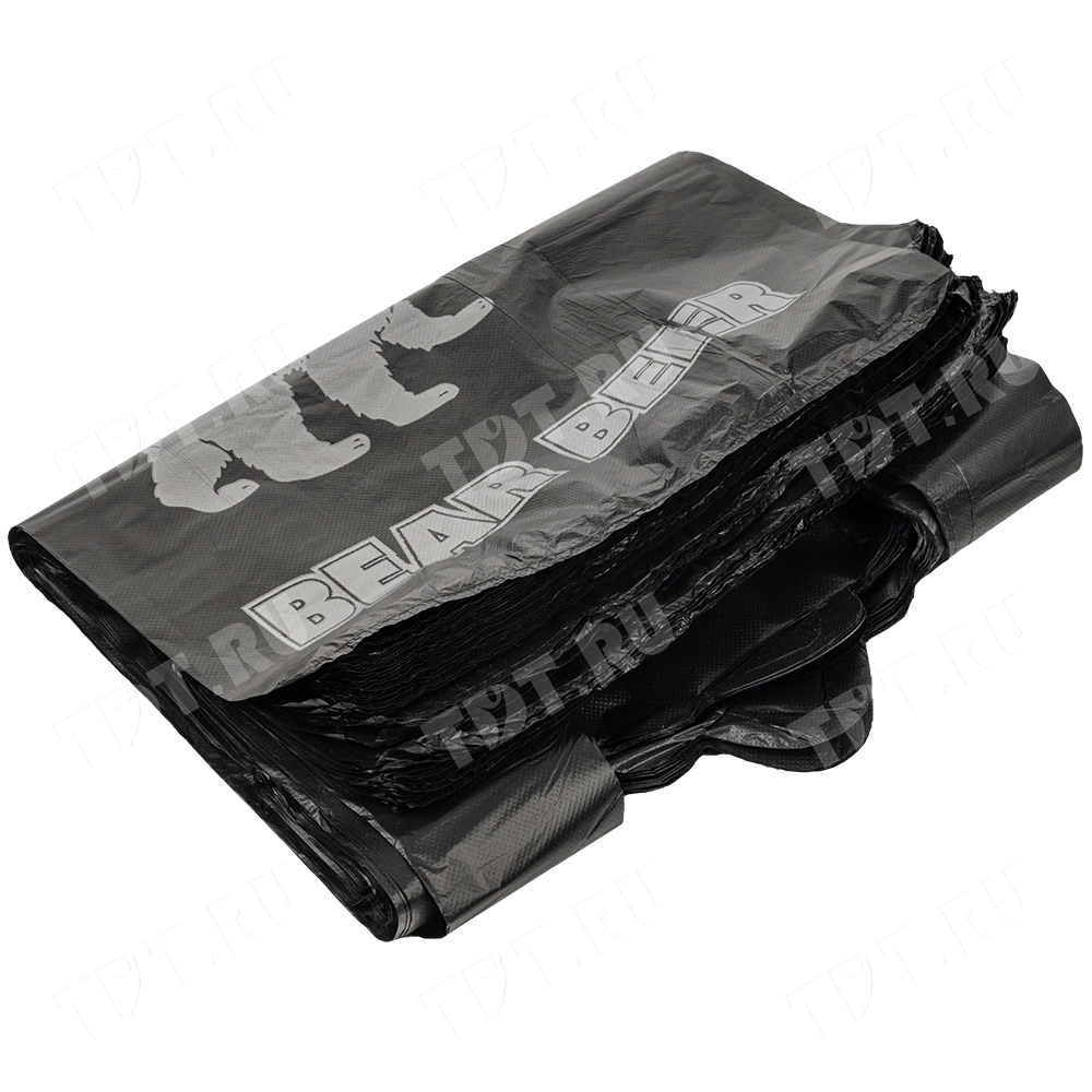 Пакет майка ПНД «Белый Медведь» чёрный, 30+16*58см, 15 мкм, 100шт.