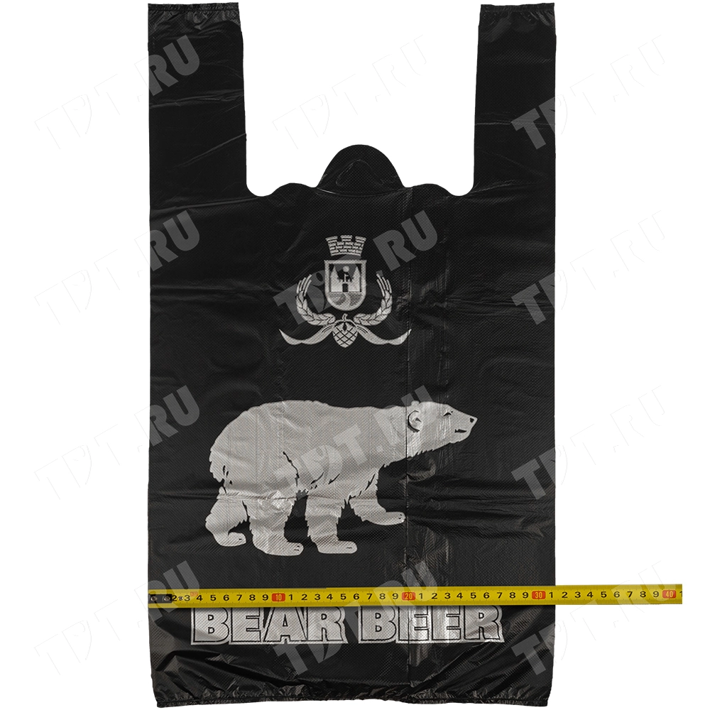 Пакет майка ПНД «Белый Медведь» чёрный, 30+16*58см, 15 мкм, 100шт.
