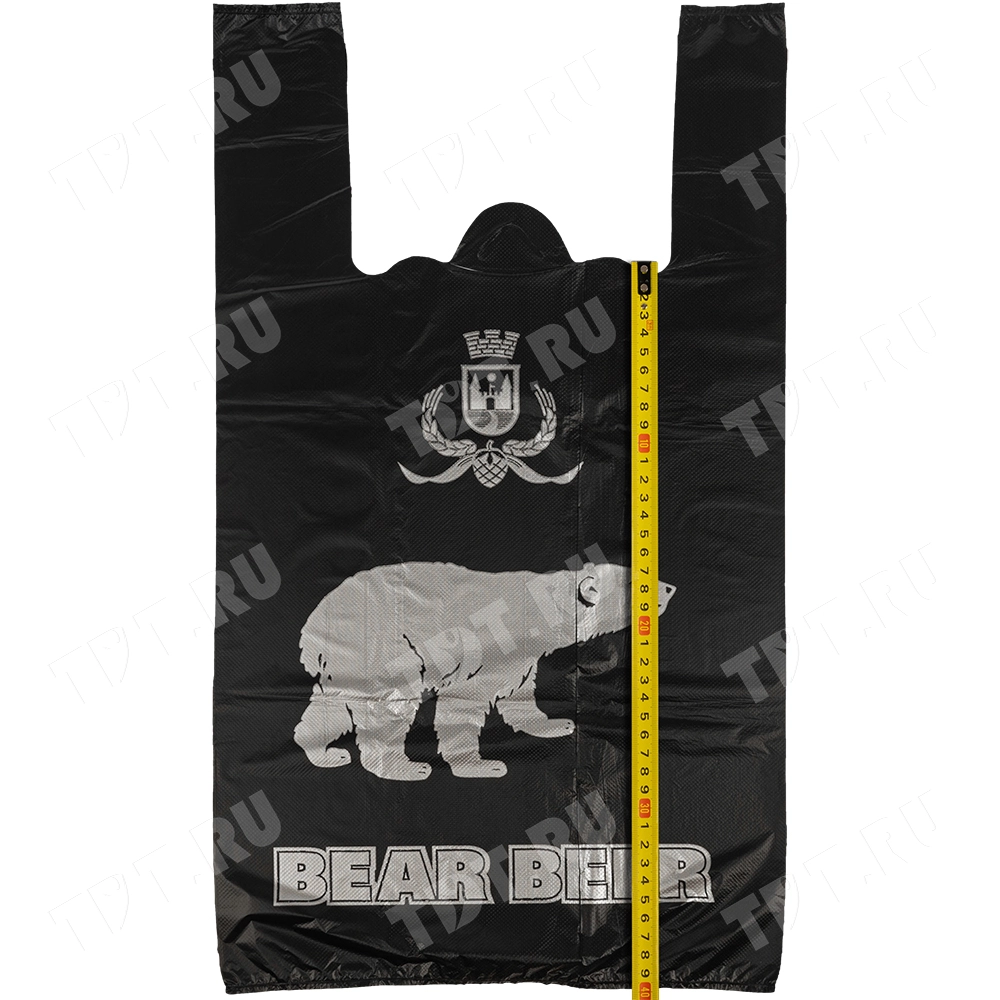 Пакет майка ПНД «Белый Медведь» чёрный, 30+16*58см, 15 мкм, 100шт.