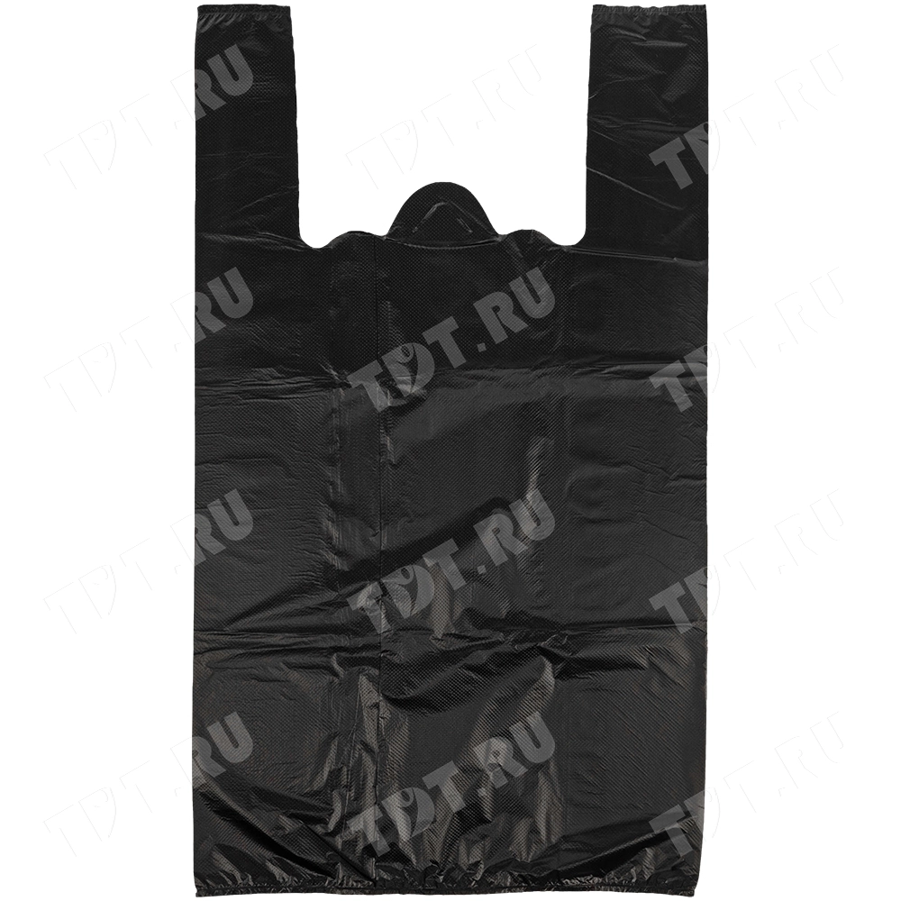 Пакет майка ПНД «Белый Медведь» чёрный, 30+16*58см, 15 мкм, 100шт.