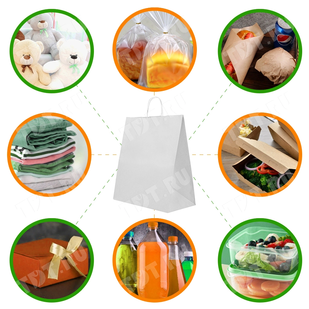 Белый пакет с крученой ручкой, 80 г/м², 35*15*45 см