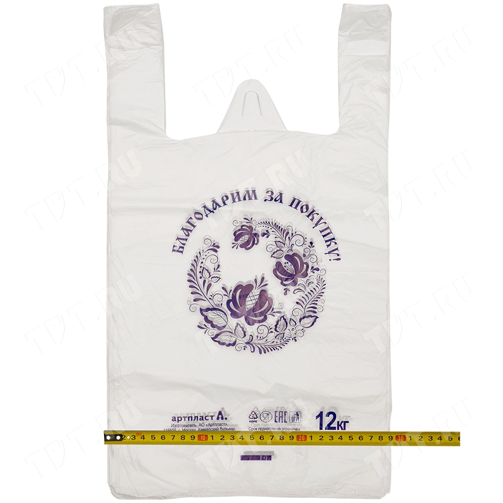 Пакет майка ПНД «Гжель» белый, 28+16*50см, 11 мкм, 100шт.