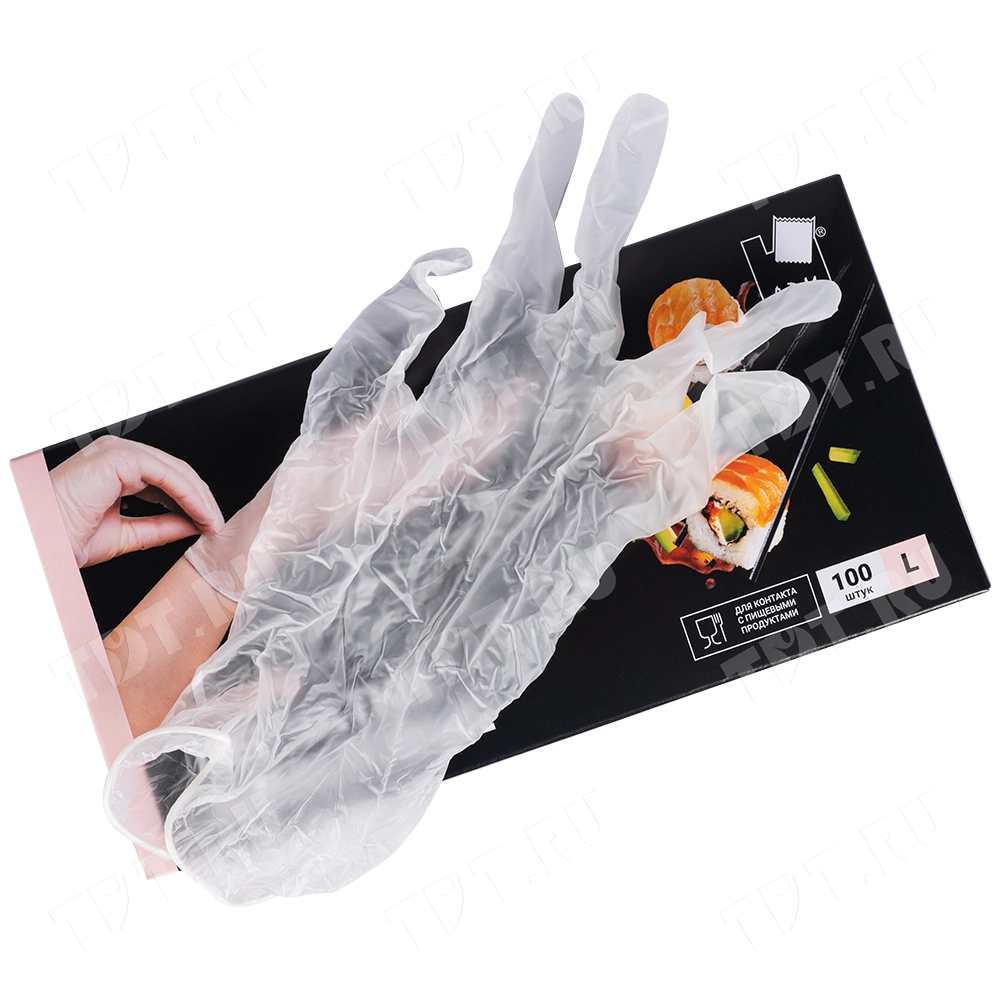 Перчатки виниловые A.D.M., белые, размер L, 100 шт./уп.