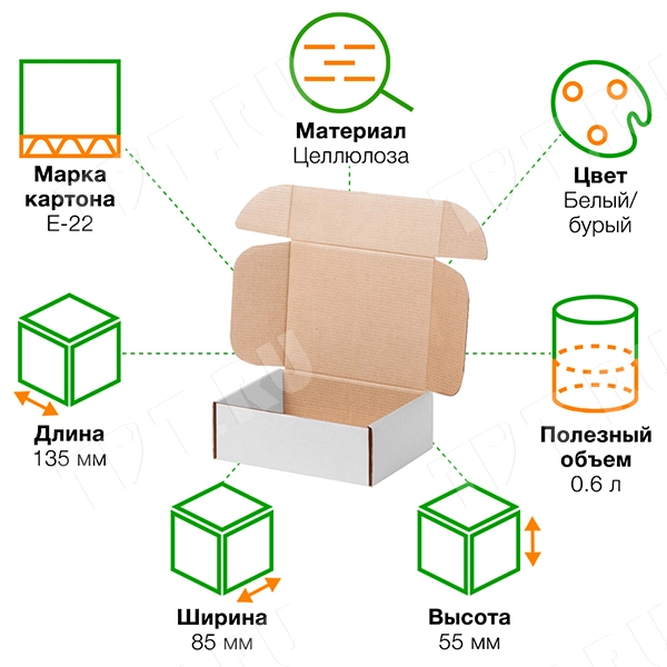 Коробка №204/1 (премиум), беленая, 135*85*55 мм, Е-22