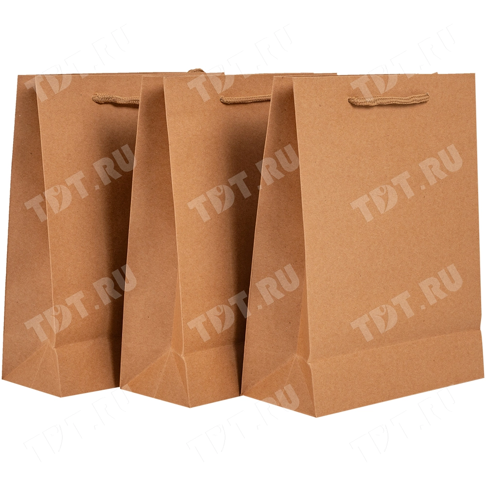 Крафт пакет с веревочной ручкой, 120 г/м², 19*8*24 см