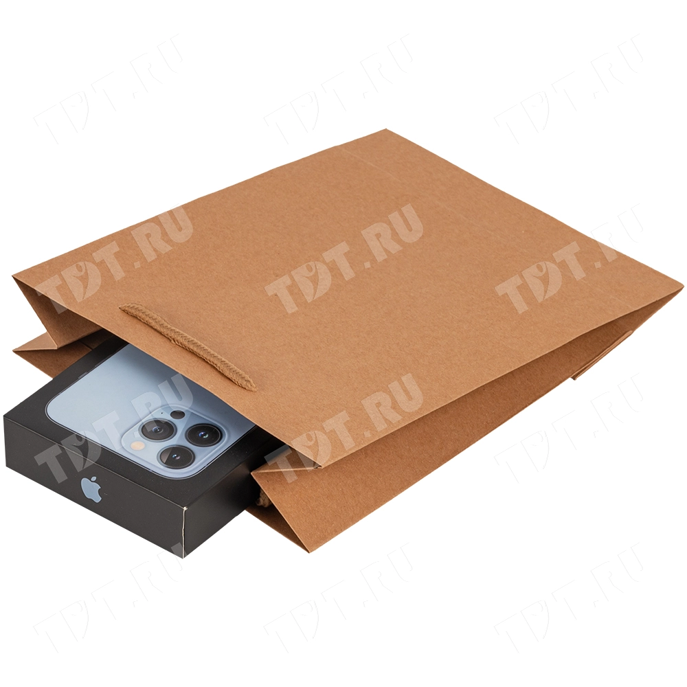 Крафт пакет с веревочной ручкой, 120 г/м², 19*8*24 см