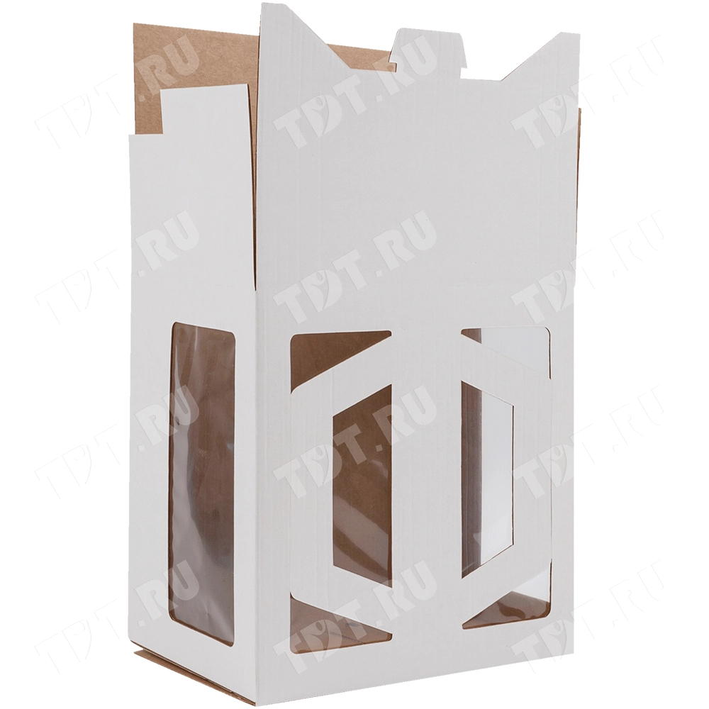 Короб для торта, с окнами и ручками, белый, 220*220*150 мм