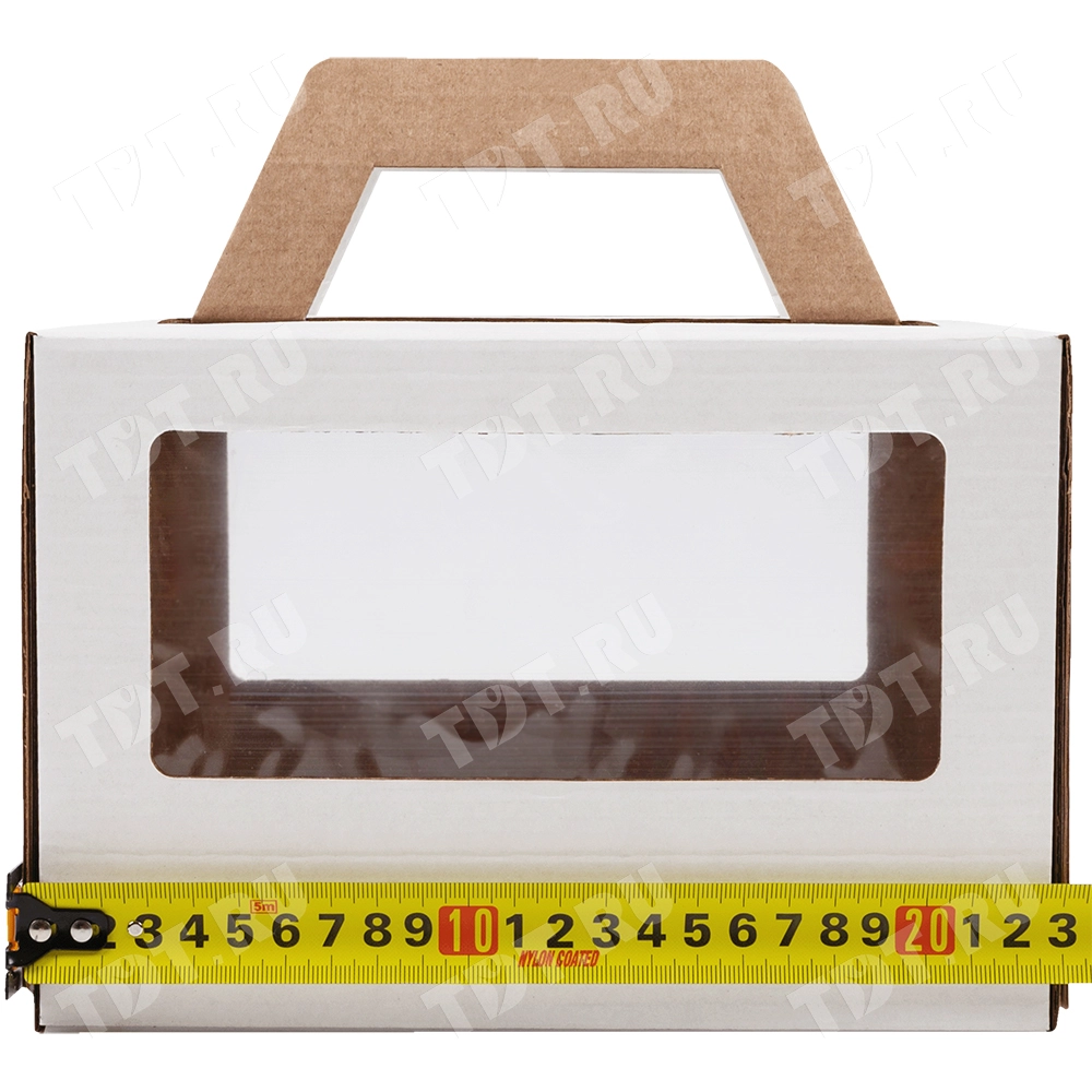 Короб для торта, с окнами и ручками, белый, 220*220*150 мм