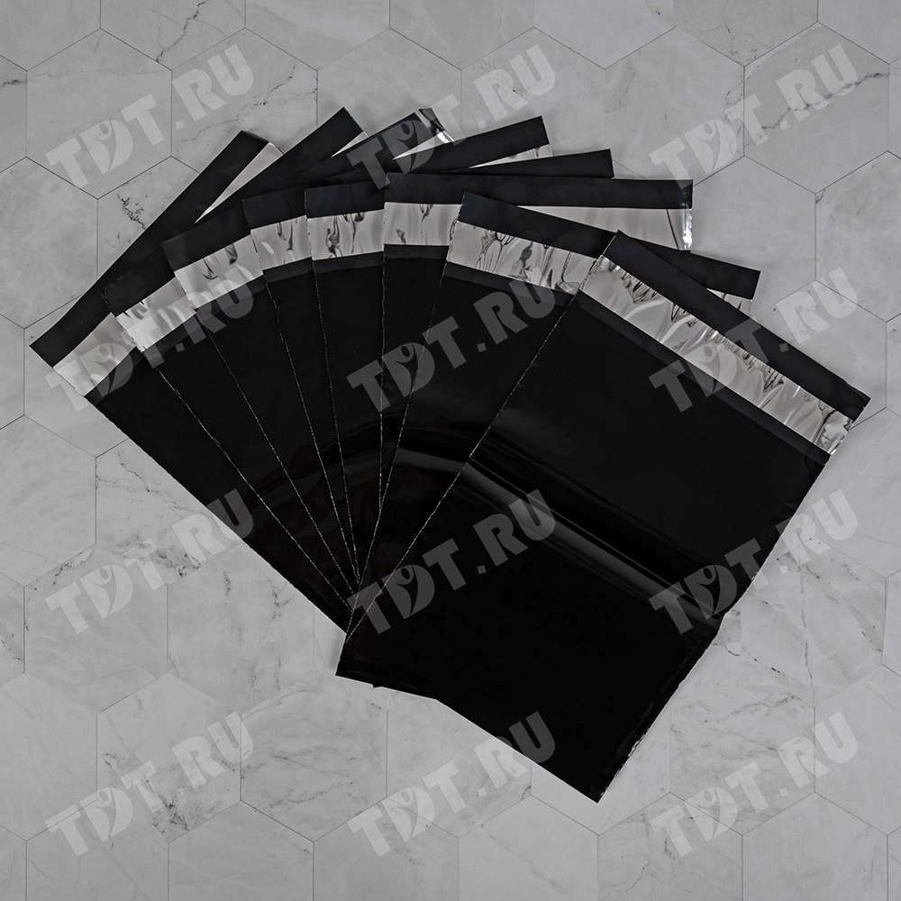 Курьер-пакет чёрный, без кармана, 300*400+40 мм, 50 мкм, 50 шт.