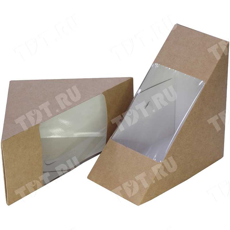 Контейнер для сэндвичей, с окном, крафт, 130*130*70 мм, 50 шт.