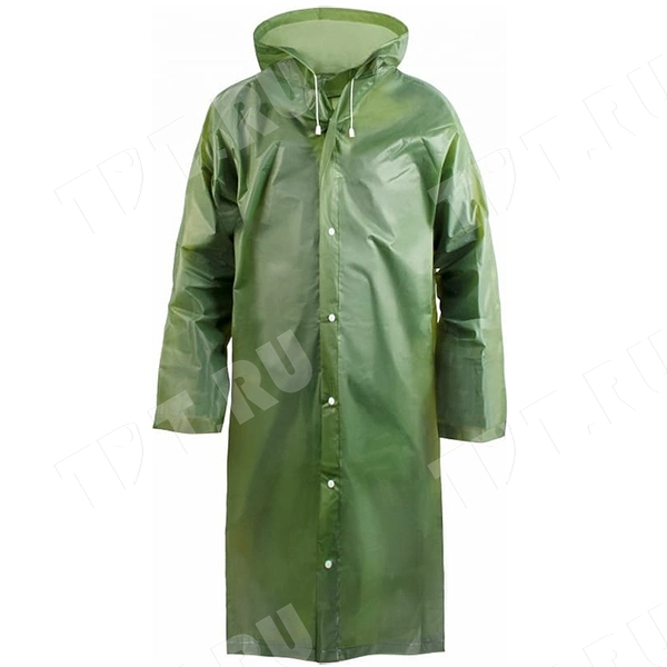 Плащ-дождевик EVA на кнопках Komfi, с капюшоном, зелёный, 110 мкм