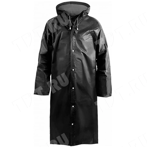 Плащ-дождевик EVA на кнопках Komfi, с капюшоном, чёрный, 110 мкм
