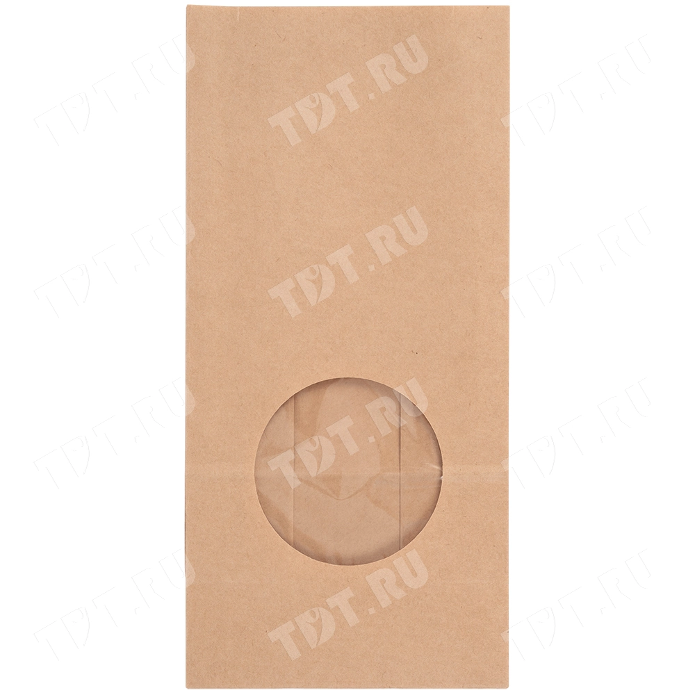 Крафт пакет с круглым окном, двухслойный, 70 г/м², 12*8*25 см, ламинированный