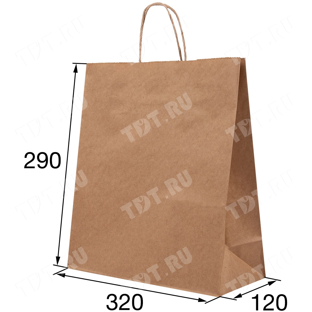 Крафт пакет с крученой ручкой, 80 г/м², 32*12*29 см