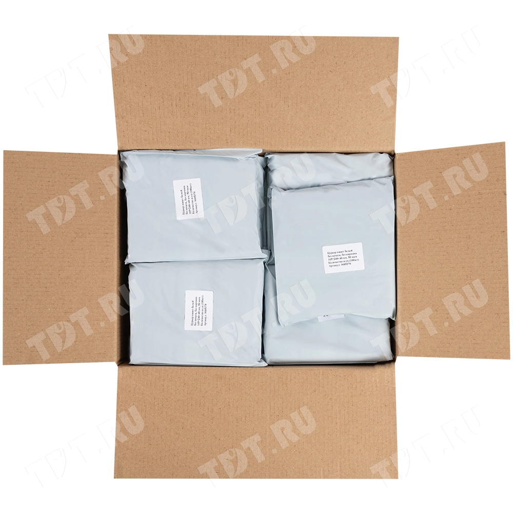 Курьер-пакет белый без печати, без кармана, 165*240+40 мм, 50 мкм, 100 шт.
