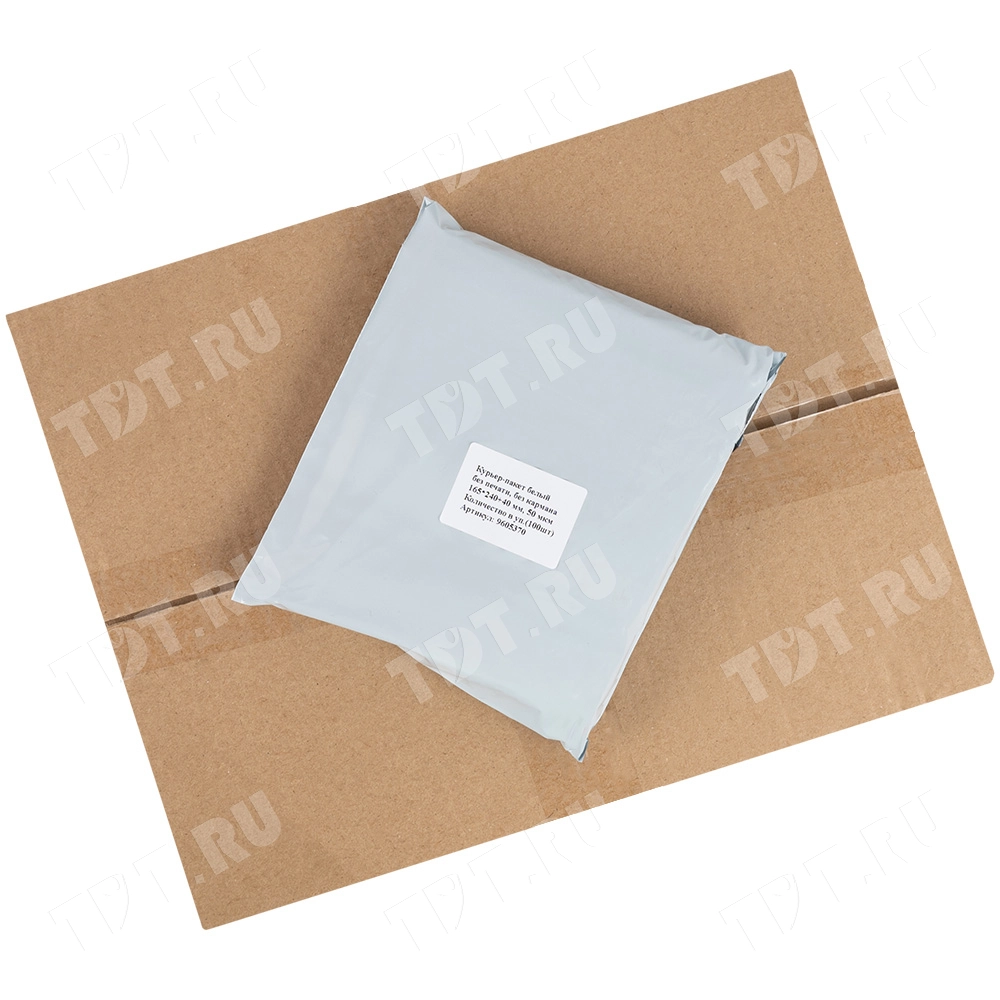 Курьер-пакет белый без печати, без кармана, 165*240+40 мм, 50 мкм, 100 шт.