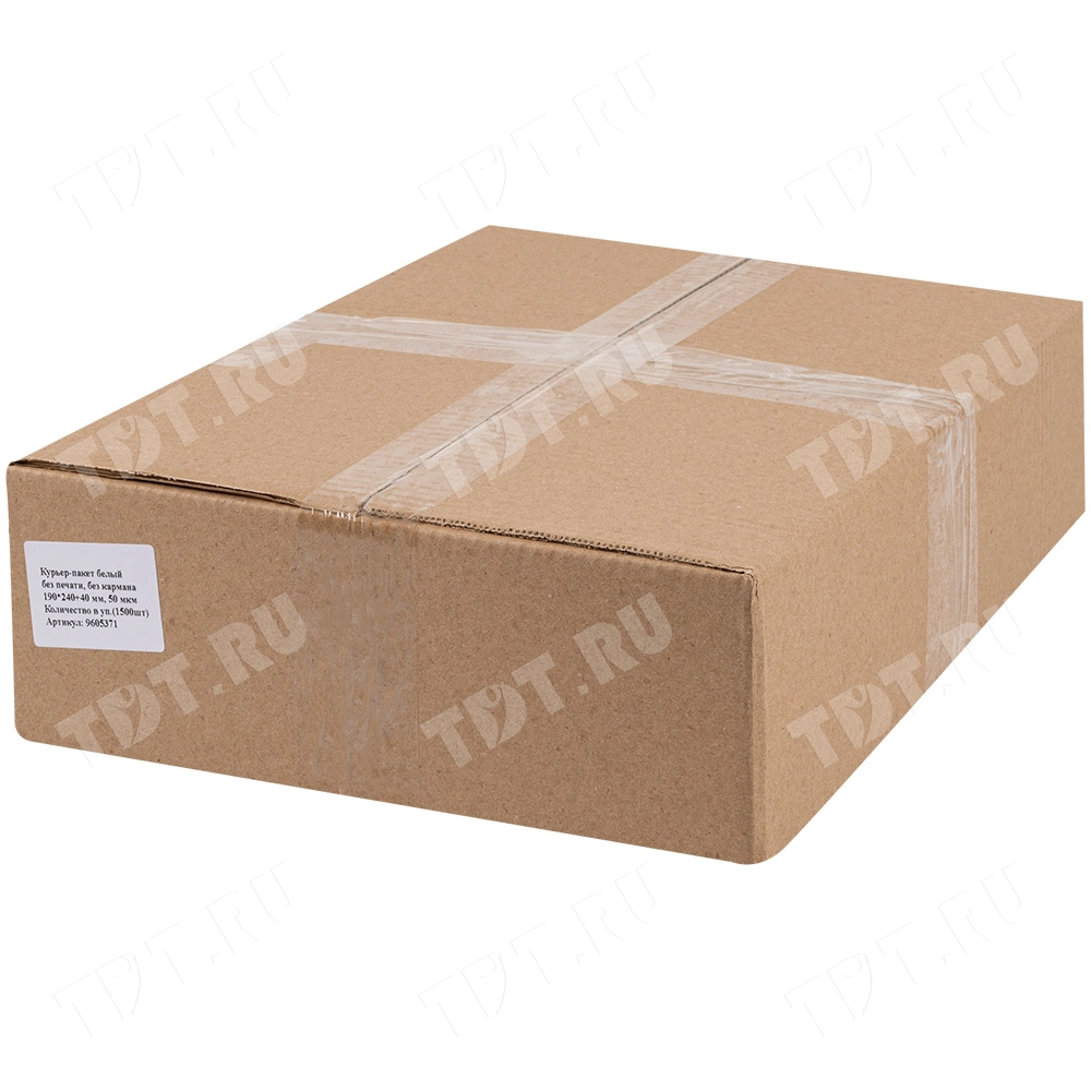Курьер-пакет белый без печати, без кармана, 190*240+40 мм, 50 мкм, 100 шт.