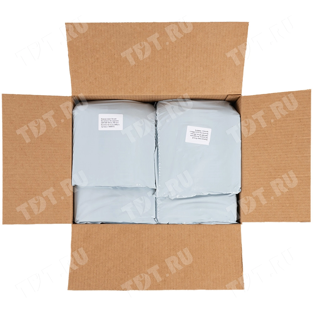 Курьер-пакет белый без печати, без кармана, 240*320+40 мм, 50 мкм, 100 шт.