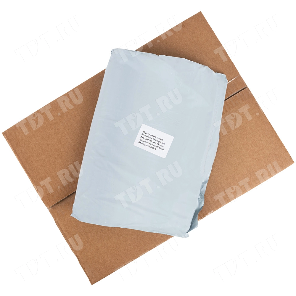 Курьер-пакет белый без печати, без кармана, 240*320+40 мм, 50 мкм, 100 шт.