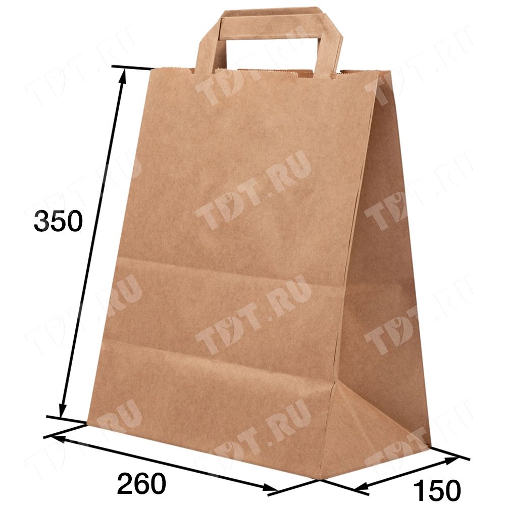 Крафт пакет с плоской ручкой, 70 г/м², 26*15*35 см