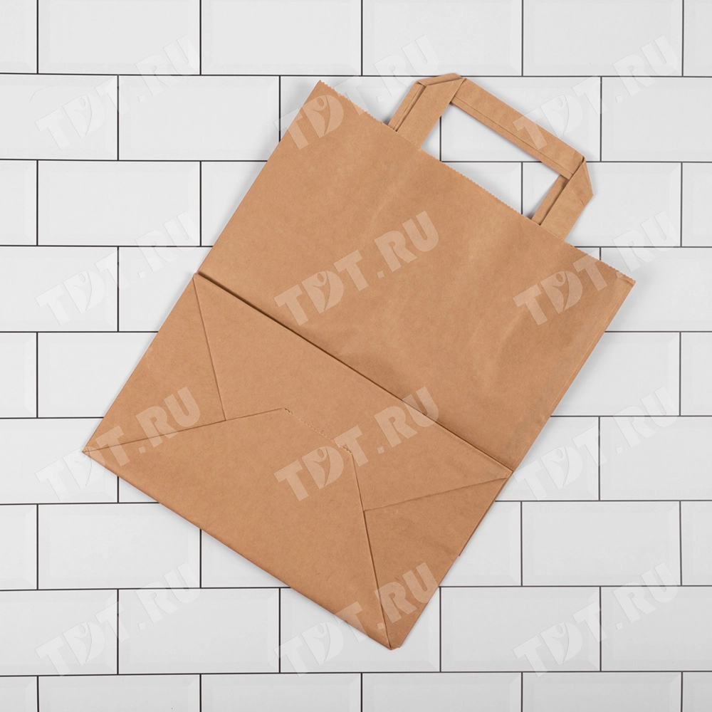 Крафт пакет с плоской ручкой, 70 г/м², 26*15*35 см