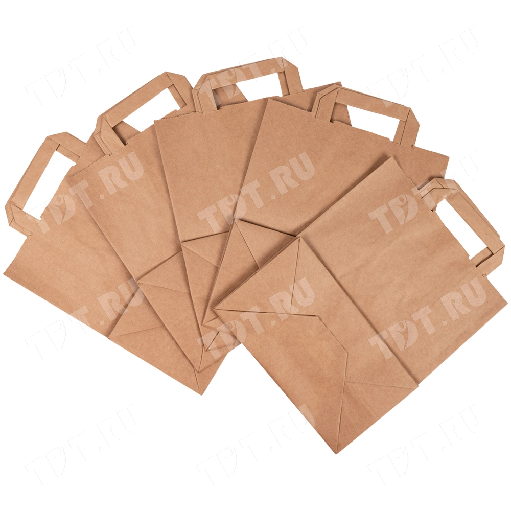 Крафт пакет с плоской ручкой, 70 г/м², 26*15*35 см