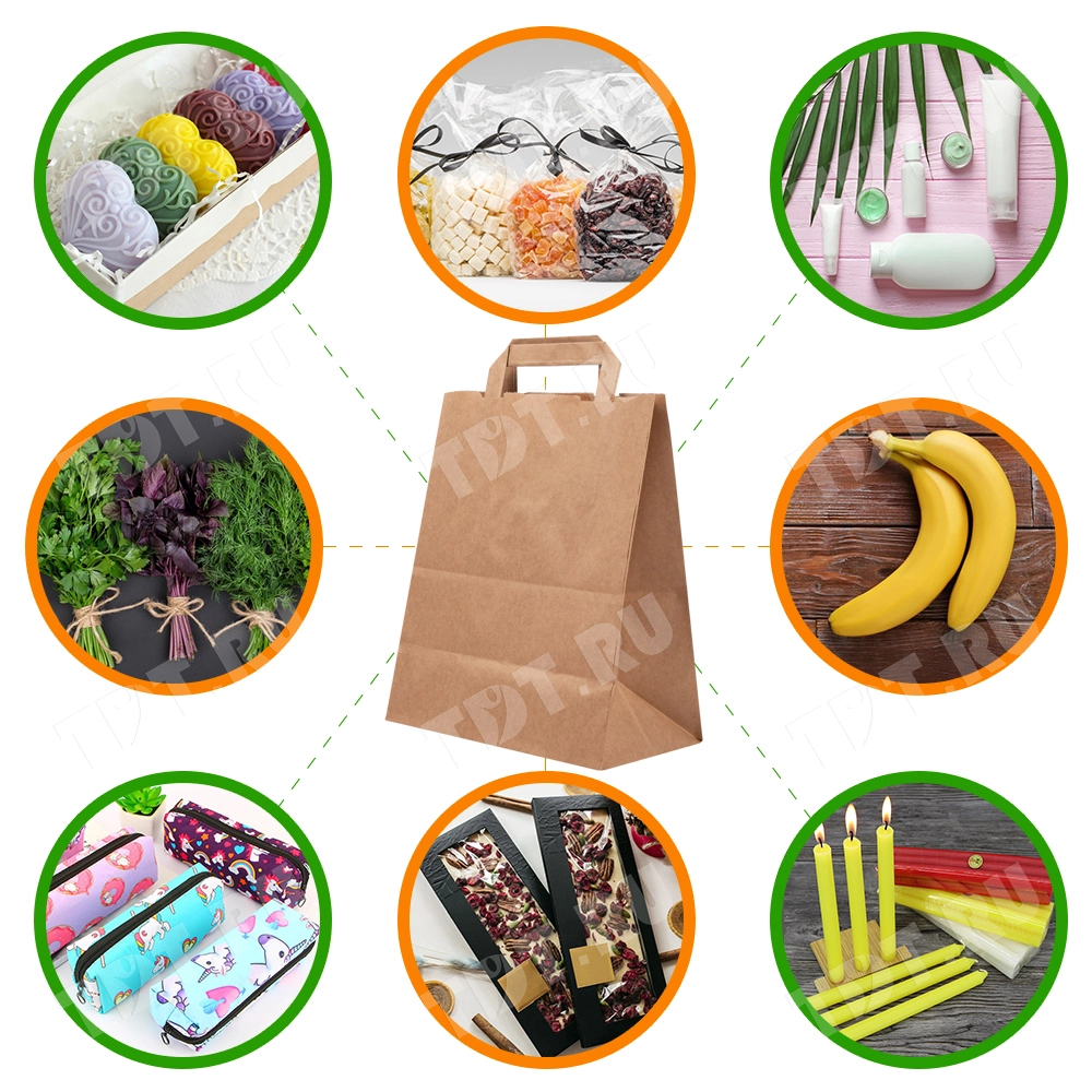 Крафт пакет с плоской ручкой, 70 г/м², 26*15*35 см