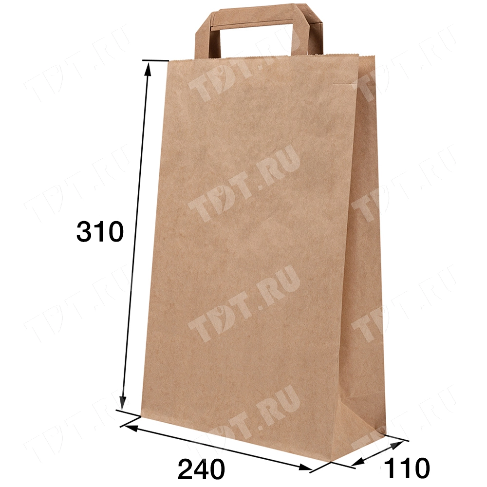 Крафт пакет с плоской ручкой, 70 г/м², 24*11*31 см