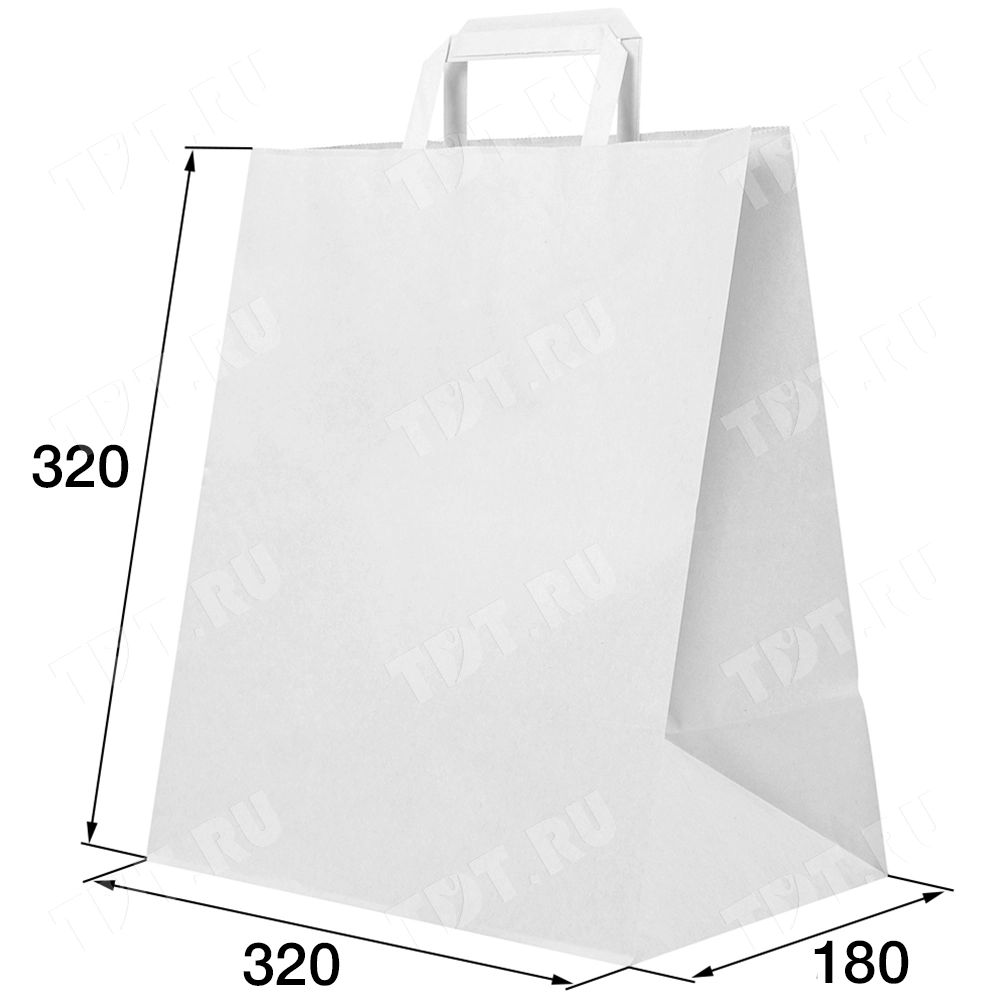 Белый пакет с плоской ручкой, 80 г/м², 32*18*32 см