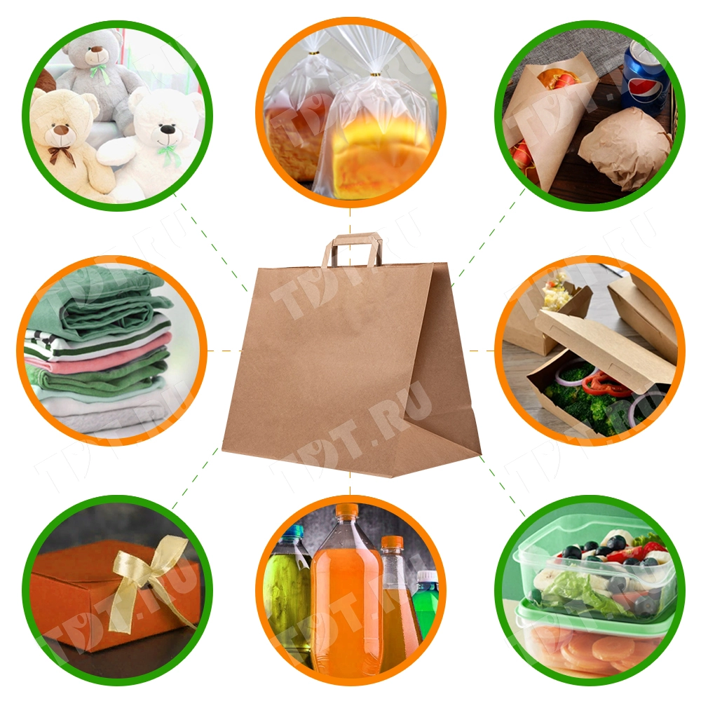 Крафт пакет с плоской ручкой, 90 г/м², 44.5*18*37 см