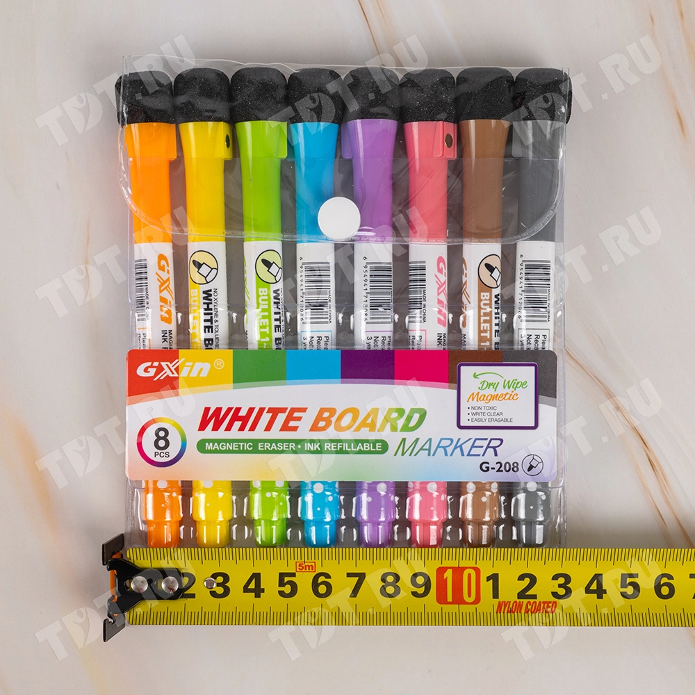 Маркер с ластиком Gxin G-208CL/8 для магнитной доски, набор 8 цветов, 2 мм, 8 шт./уп.