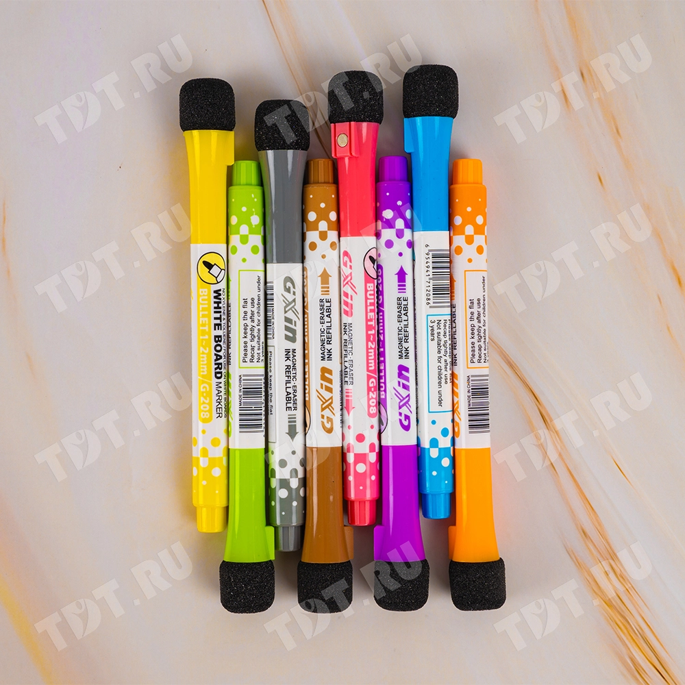 Маркер с ластиком Gxin G-208CL/8 для магнитной доски, набор 8 цветов, 2 мм, 8 шт./уп.