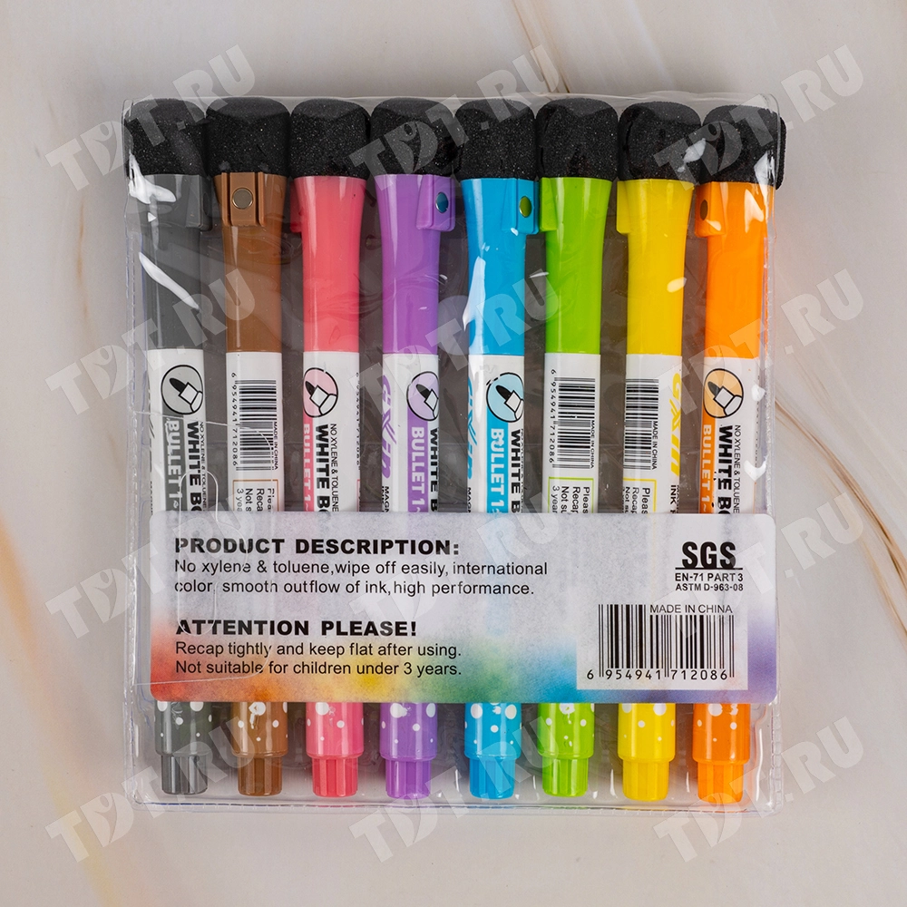 Маркер с ластиком Gxin G-208CL/8 для магнитной доски, набор 8 цветов, 2 мм, 8 шт./уп.