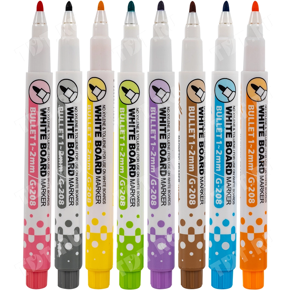 Маркер с ластиком Gxin G-208CL/8 для магнитной доски, набор 8 цветов, 2 мм, 8 шт./уп.