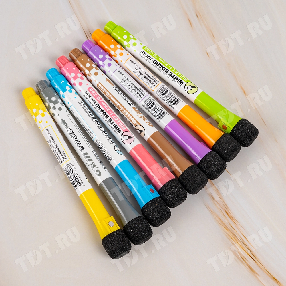 Маркер с ластиком Gxin G-208CL/8 для магнитной доски, набор 8 цветов, 2 мм, 8 шт./уп.