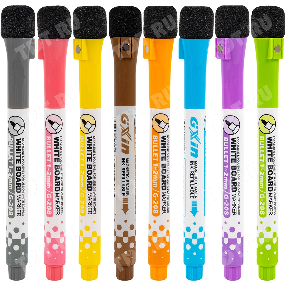 Маркер с ластиком Gxin G-208CL/8 для магнитной доски, набор 8 цветов, 2 мм, 8 шт./уп.