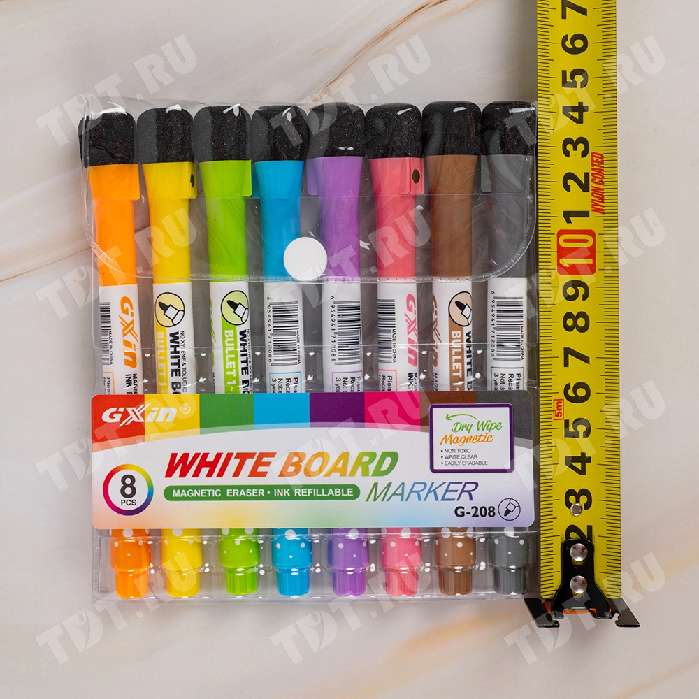 Маркер с ластиком Gxin G-208CL/8 для магнитной доски, набор 8 цветов, 2 мм, 8 шт./уп.
