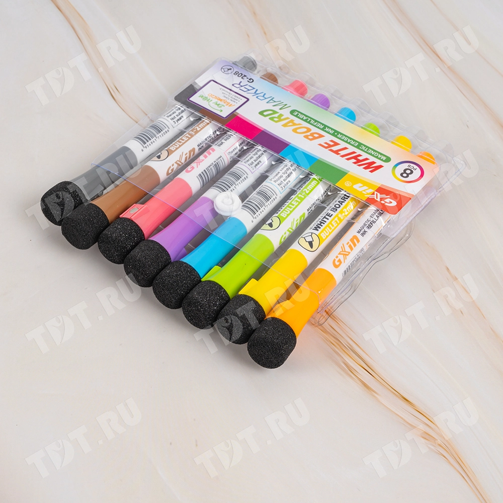 Маркер с ластиком Gxin G-208CL/8 для магнитной доски, набор 8 цветов, 2 мм, 8 шт./уп.