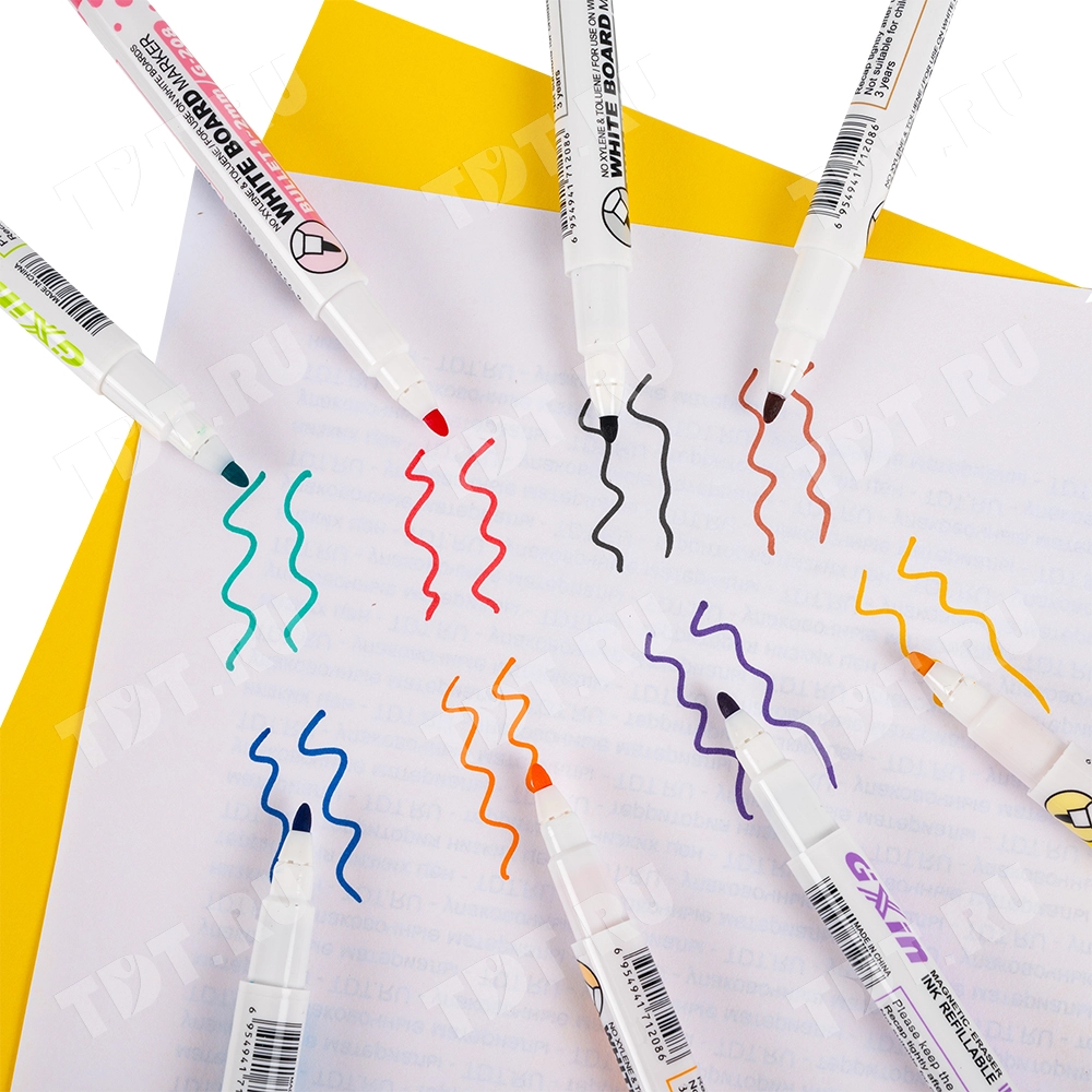 Маркер с ластиком Gxin G-208CL/8 для магнитной доски, набор 8 цветов, 2 мм, 8 шт./уп.