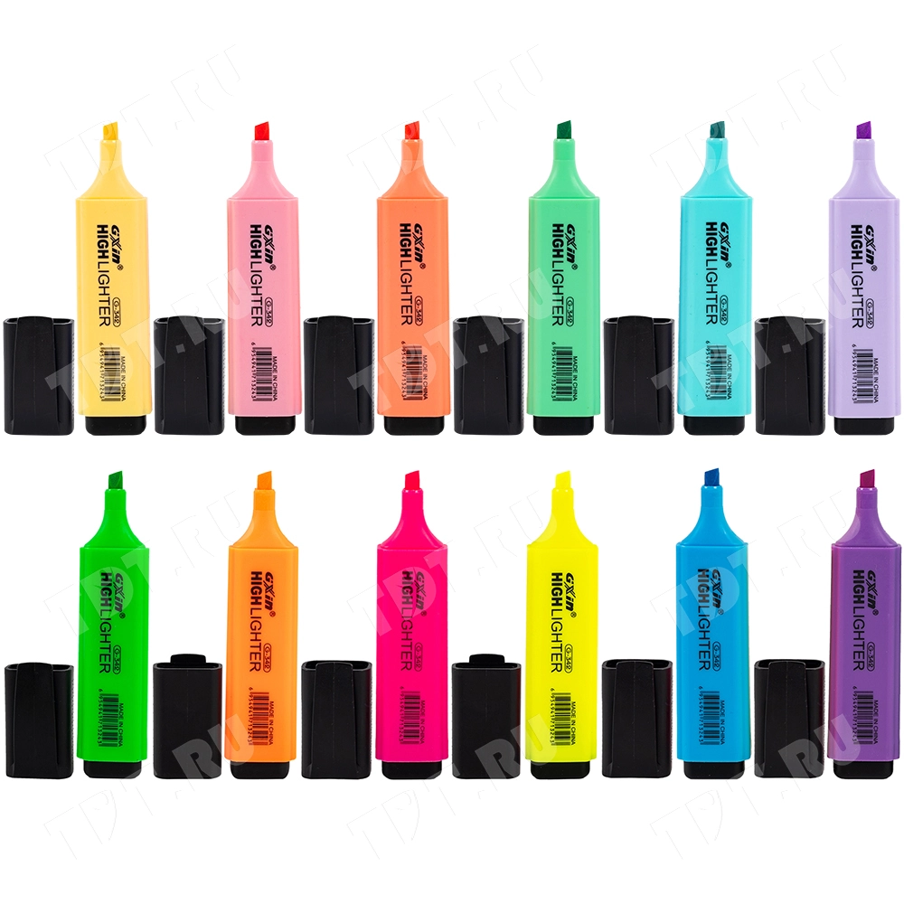 Текстовыделитель Gxin Highlighter G-342, набор 6A+6D цветов, 2-5 мм, 12 шт./уп.