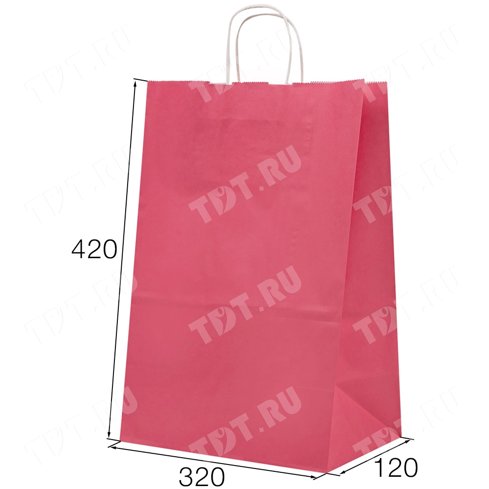 Крафт пакет с крученой ручкой «Розовый», 100 г/м², 32*12*42 см