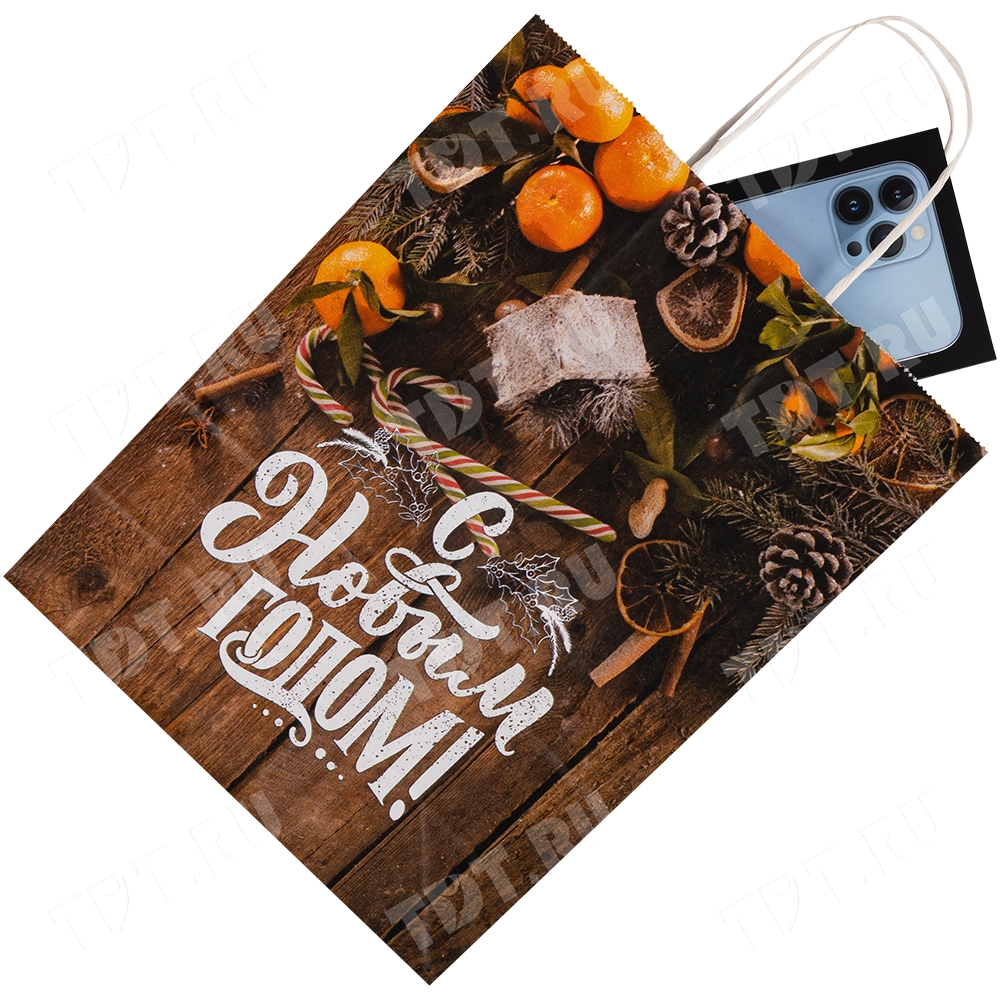 Подарочный пакет с крученой ручкой «Уютного Нового года», 80 г/м², 25*11*32 см