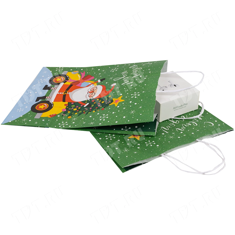 Подарочный пакет с крученой ручкой «Дед Мороз и ёлка», 80 г/м², 25*11*32 см